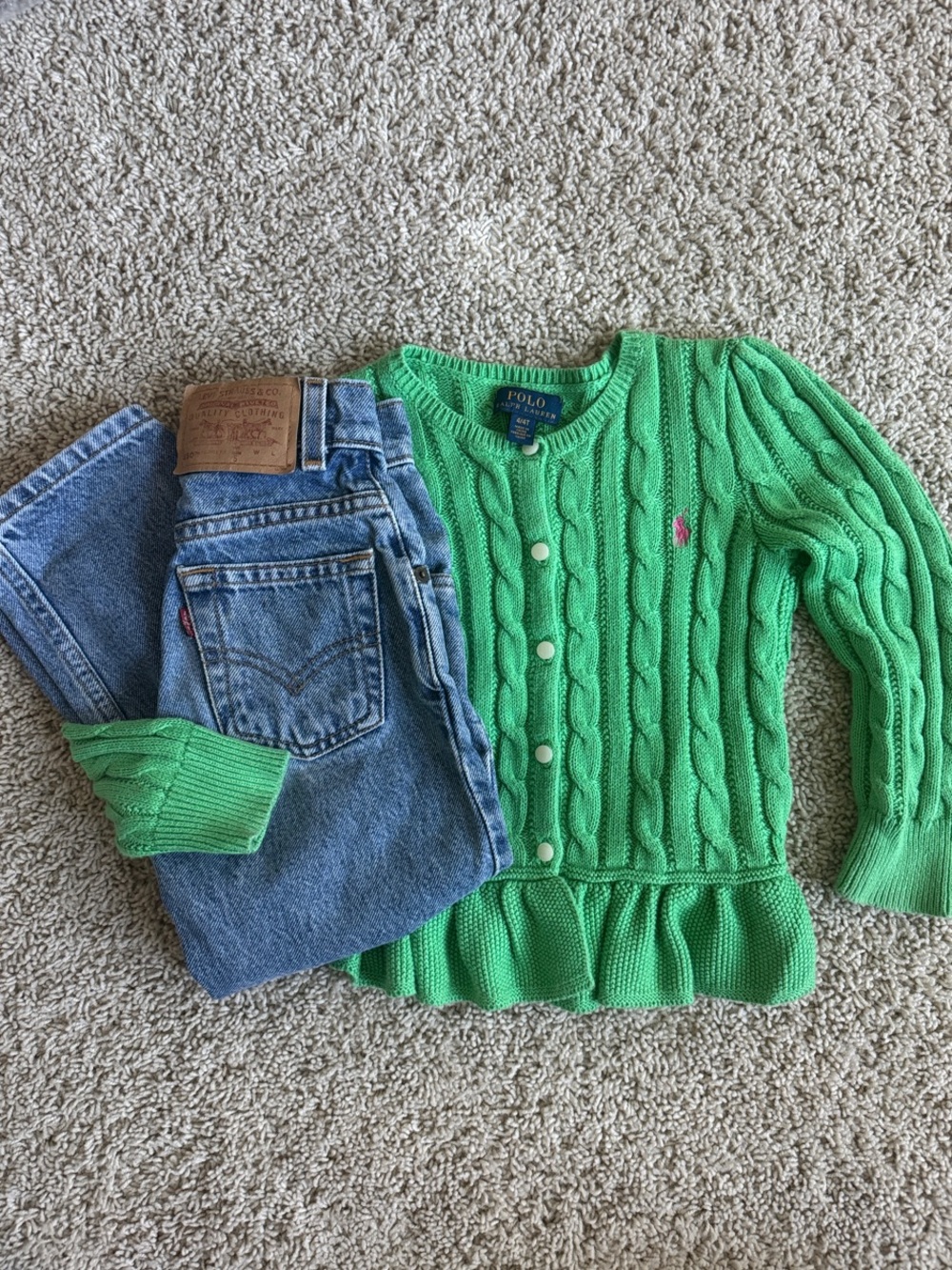 Polo by Ralph Lauren Bright Green Cable-Knit Peplum Cardigan